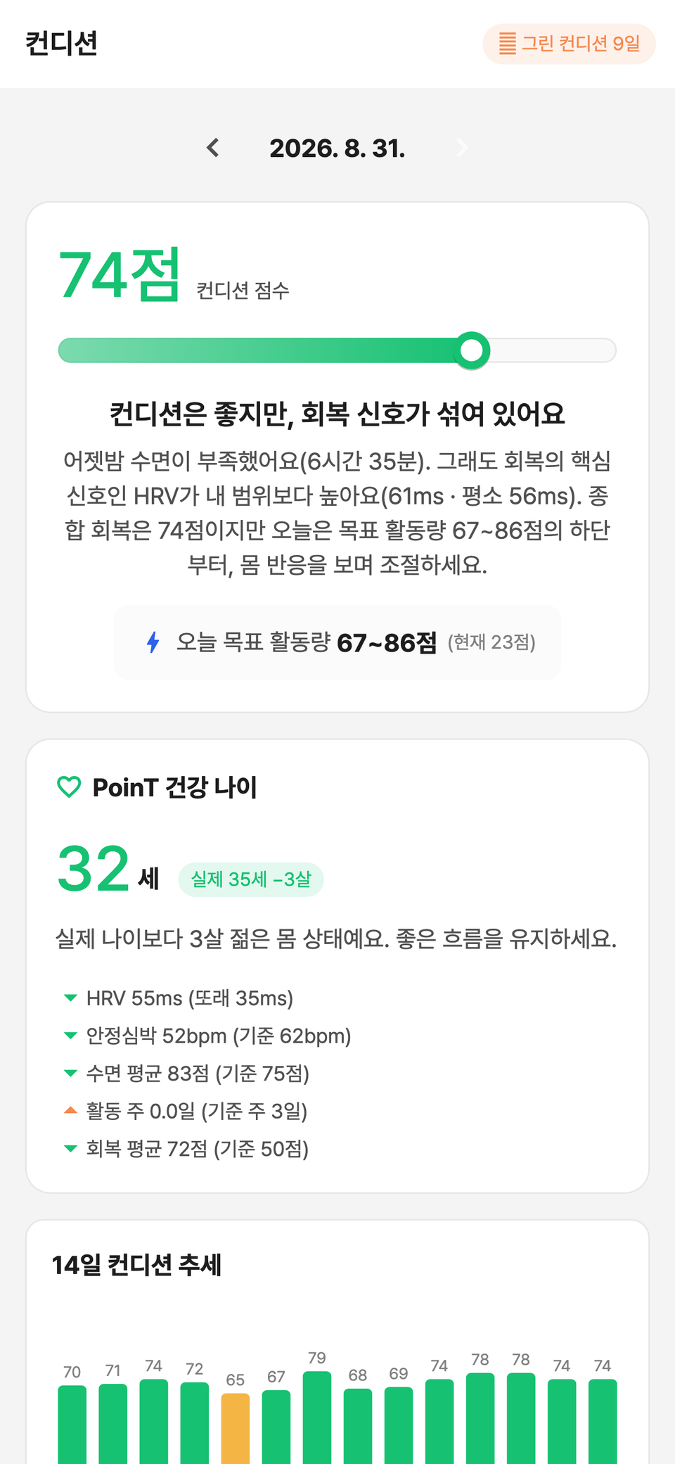 컨디션 상세 — 점수의 이유